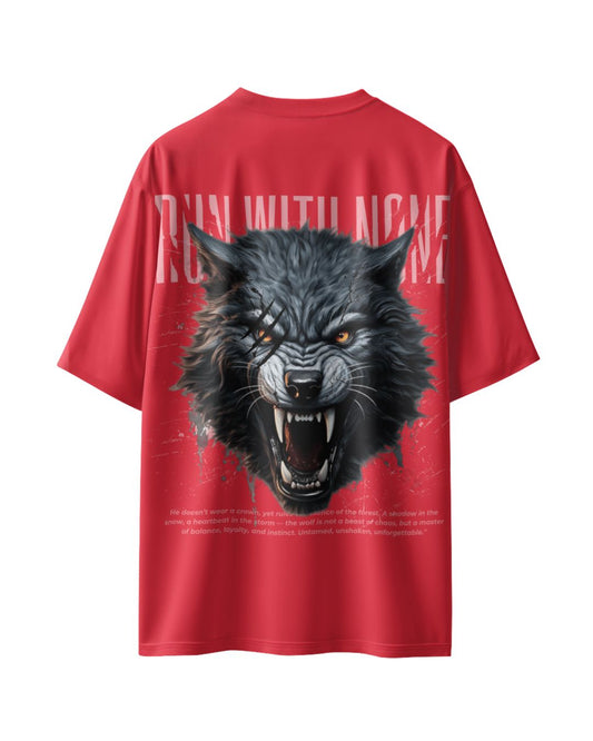 Fujju Run With None Red Oversized T-shirt - 300 GSM, 100% Cotton