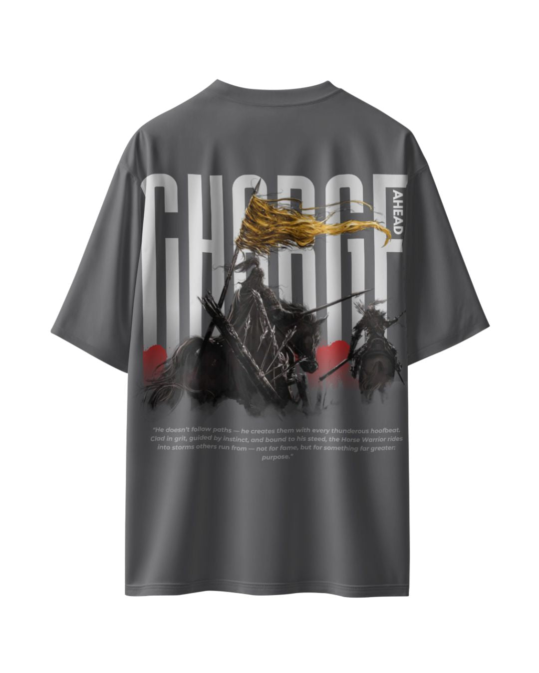 Fujju Charge Ahead Gray Oversized T-shirt - 300 GSM, 100% Cotton